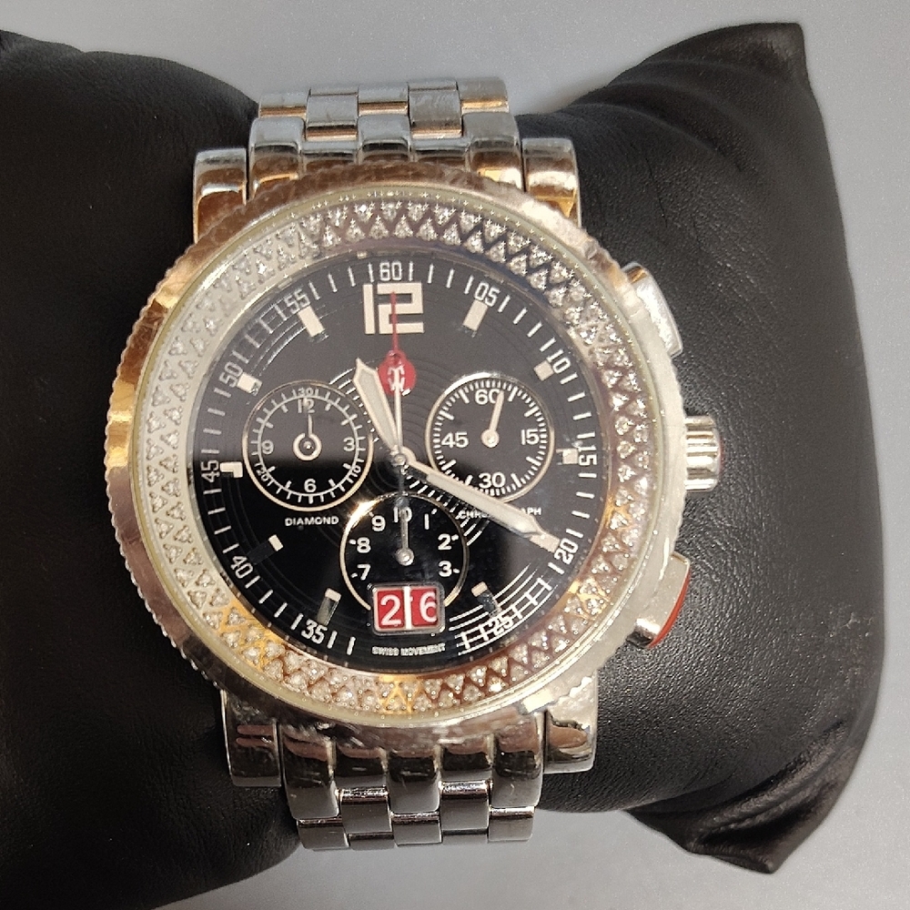 Michele Luxury Silver and Black Watch
